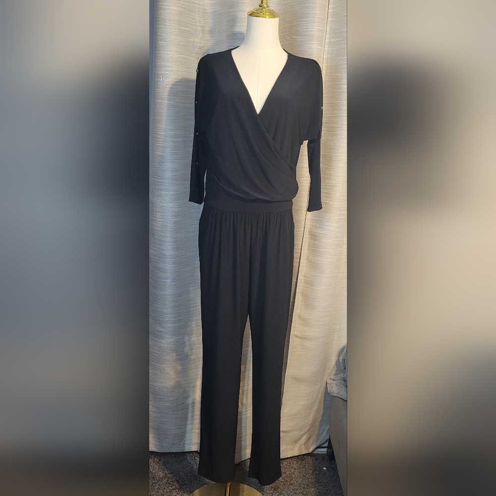 Sexy White House Black Market Black Wrap-Front Black Jumpsuit
